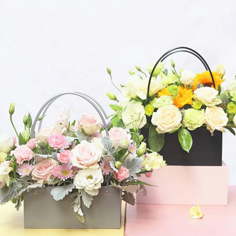 ПВХ цветы сумка для переноски прямоугольные крафт-бумажные пакеты Цветочная коробка с ручкой водостойкий букет флорист розы вечерние декоративные коробки