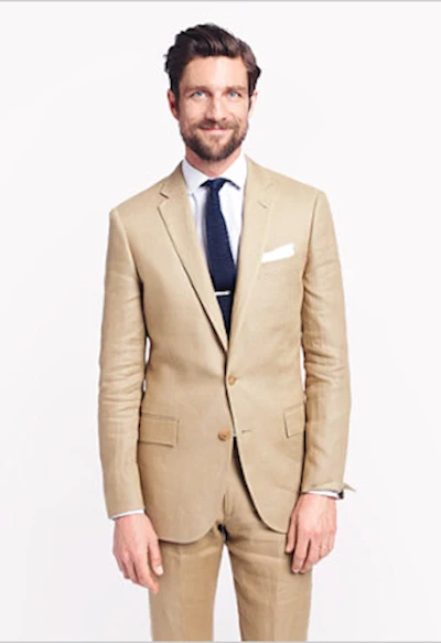 2017 Khaki Tan Linen Man Suit For Beach Wedding Casual Mens Suits