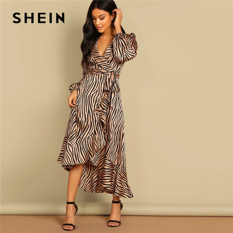 SHEIN Макси Платье С Анималистическим Принтом И Глубоким Вырезом Элегантное На