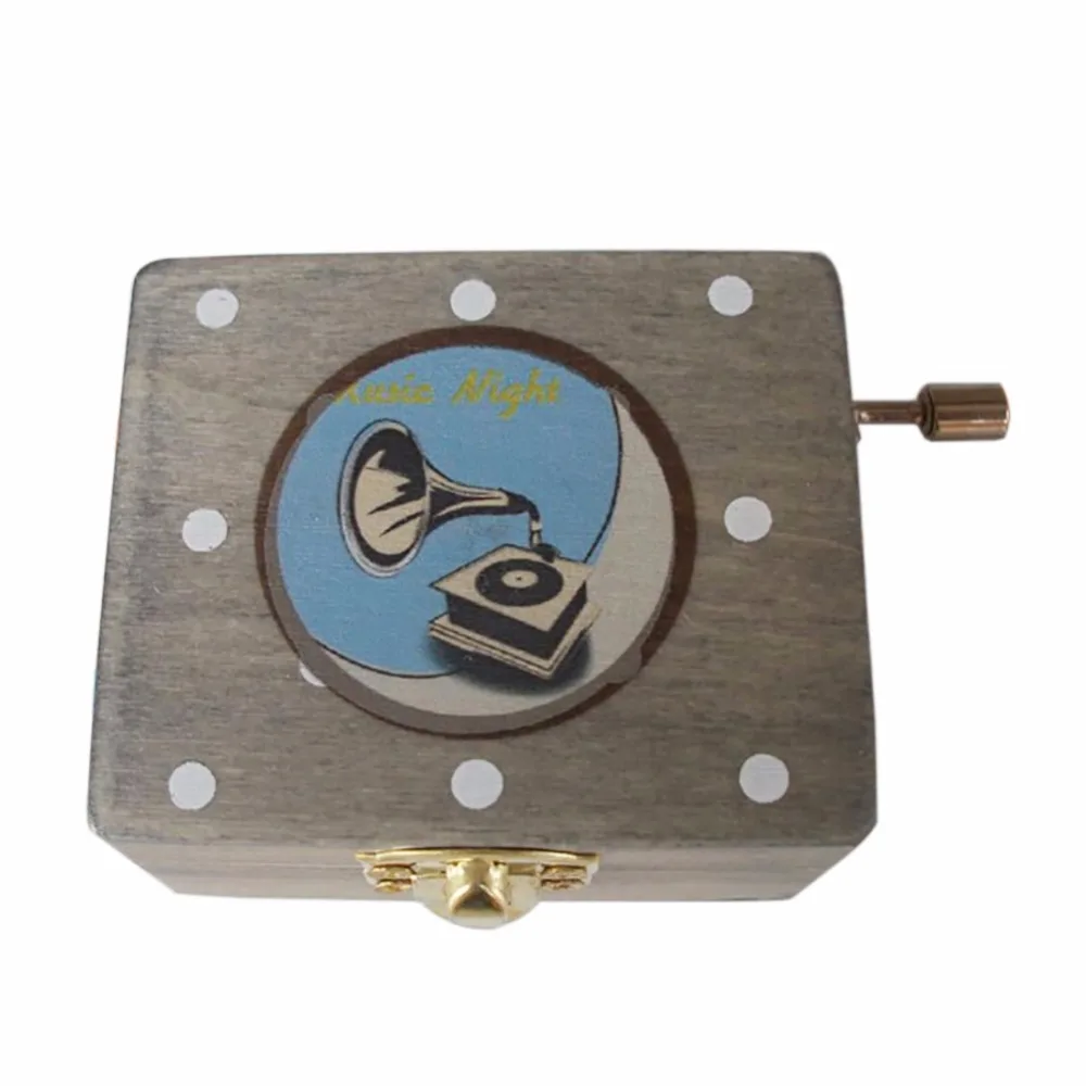 

Vintage Square Wooden Music Box Hand Crank Classical Retro Nostalgia Musical Movement Gift Random Music Cake Glasses Bike Record