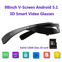 Обновленная версия! 1080P 98 дюймов v-экран Android 5,1 WiFi сенсорная кнопка трек шар мини ПК 3D смарт Видео очки+ 32G TFCard