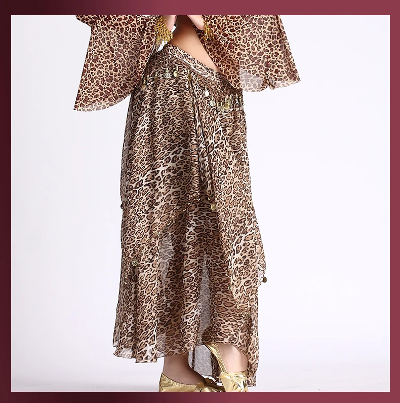 New styles! chiffon belly dance skirt women gold coins belly dance skirts sexy leopard dance