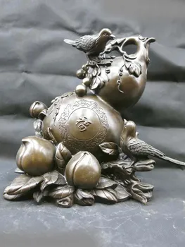 

13' Chinese purple bronze carved pied magpie peach calabash Sculpture Statue