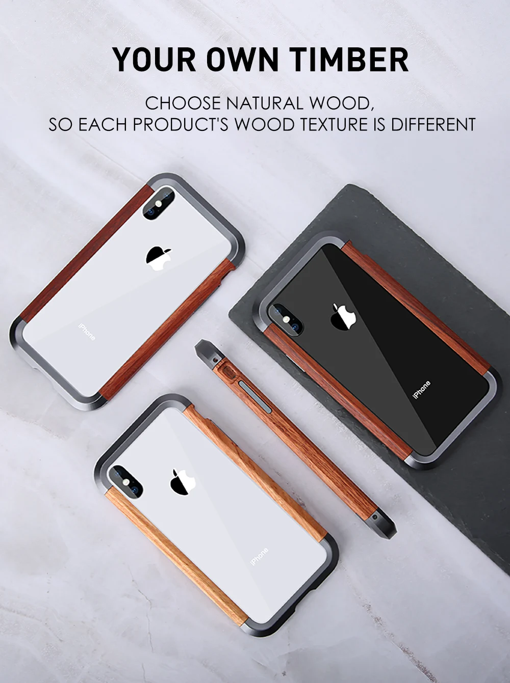 Phone Case For iPhone 11 11 Pro 11 Pro Max Luxury Hard Metal Aluminum Wood Protective Bumper Phone Case for iPhone XS X