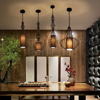 

Vintage Iron Black Pendant Light Cage Lampshade Hanging Lamps E27 Droplight Retro Bar Kitchen Light Fixtures Home luminaria