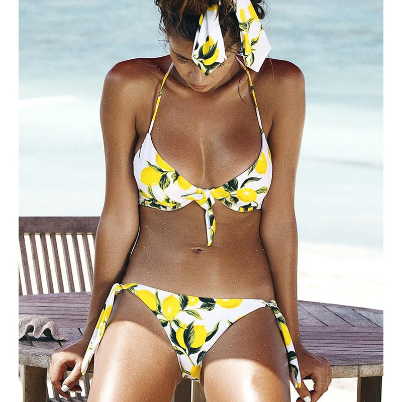 

2019 Summer Push Up Sexy Bikinis Set Micro Bikini Swimsuit Female Swimwear Women Halter Bathing Suit Bandage Brazilian Leaf