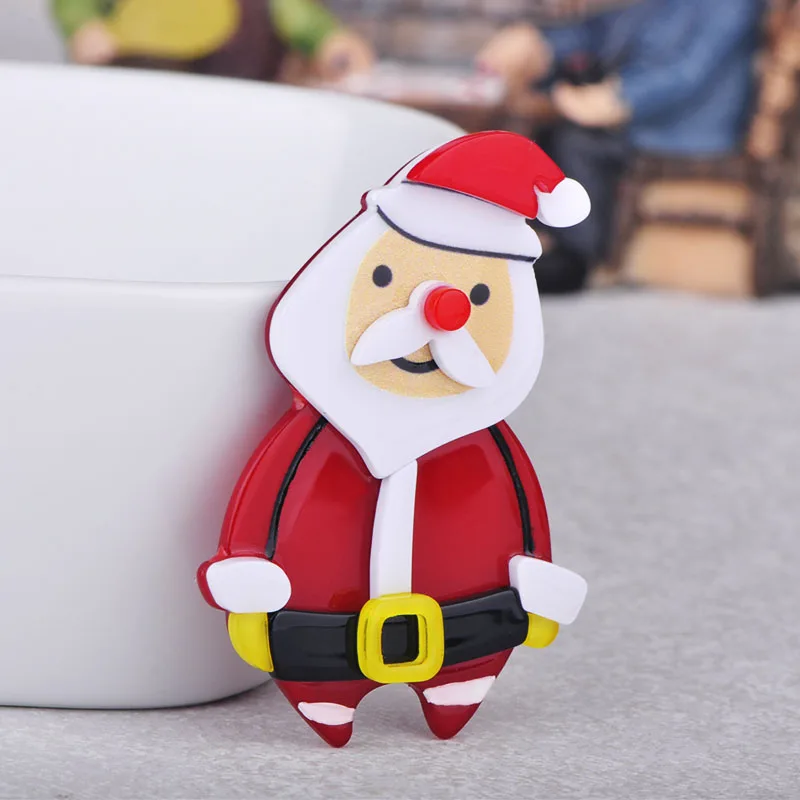 Blucome Good Quality Acrylic Santa Brooch Badge Boy Girl Scarf Winter Hat Coat Pocket Party Festival Cute Accessories Pins Gifts