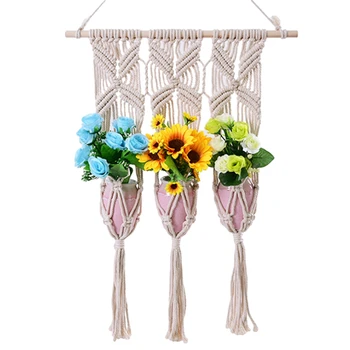 

New Tapestry Flowerpot Decoration Net Bag Sling Gardening Green Balcony Hanging Wall Hanging Cotton Rope Woven Pocket
