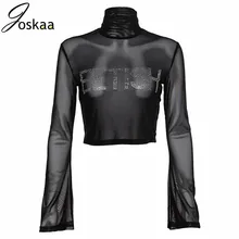 Mesh High Neck Long Sleeve Flare Spark Rhinestone Long Sleeve Bodycon Sexy Crop Tops Black See Through Tshirt Mesh High Neck Long Sleeve Flare Spark Rhinestone Long Sleeve Bodycon Sexy Crop Tops Black See Through Tshirt