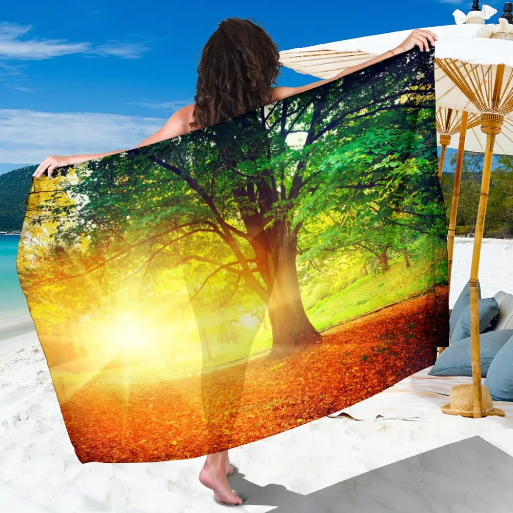 

Sunshine Tree Chiffon Beach Towel Plus Size Sarong Beach Cover up Tunics Long Kaftan Bikini Robe de Plage Sarong Beach Sarongs