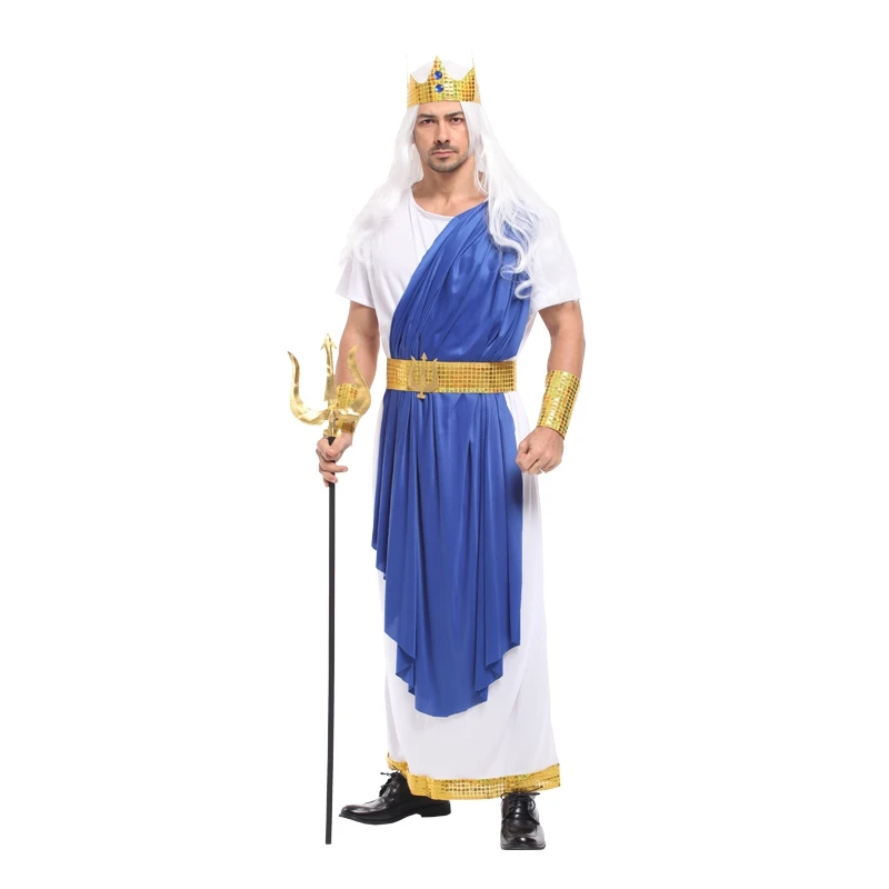 Fantasia Adulto для мужчин римская мифология Бог Моря Король Нептун Посейдон костюмы Хэллоуин Пурим вечерние карнавальные костюмы для косплея