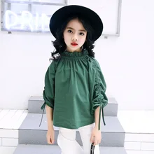 Новинка года; блузки для девочек; модная блузка; топы; хлопковый пуловер с длинными рукавами; рубашка; Топ; блузки с цветочным принтом для девочек; одежда