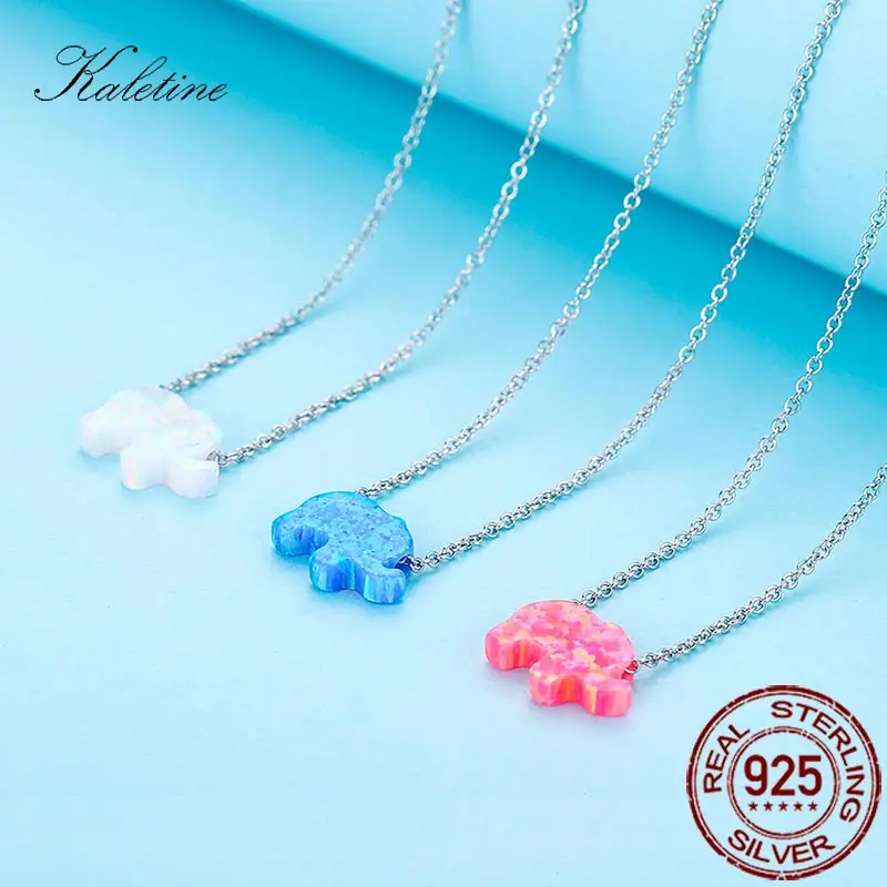 Genuine 925 Sterling Silver Opal Necklace Elephant Cute Animal Chain