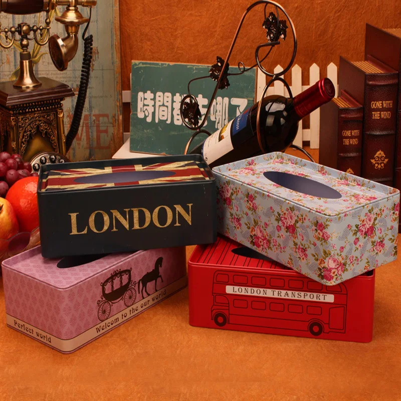 

European iron holder tissue box home table decoration square napkin sheet paper box Storage automatic paper towel