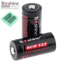 2 шт. Soshine RCR 123 3 В 650 мАч литий-ионный Перезаряжаемые с Батарея коробке и Детская безопасность рельеф Клапан для фонарей/ налобные фонарики