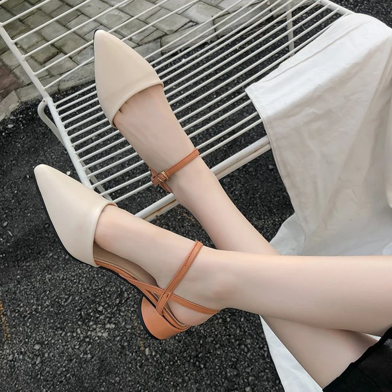 Г., новые летние сандалии без задника с пряжкой универсальная женская обувь с острым закрытым носком женские босоножки с перекрещивающимися ремешками