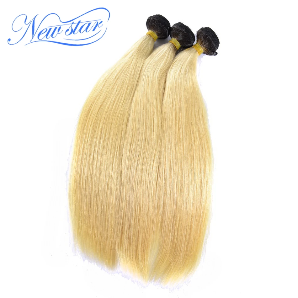 

Brazilian Remy Hair T1B/613 Straight 3 Bundles Black Roots Blonde Hair Weaving 100% Human Hair New Star Products