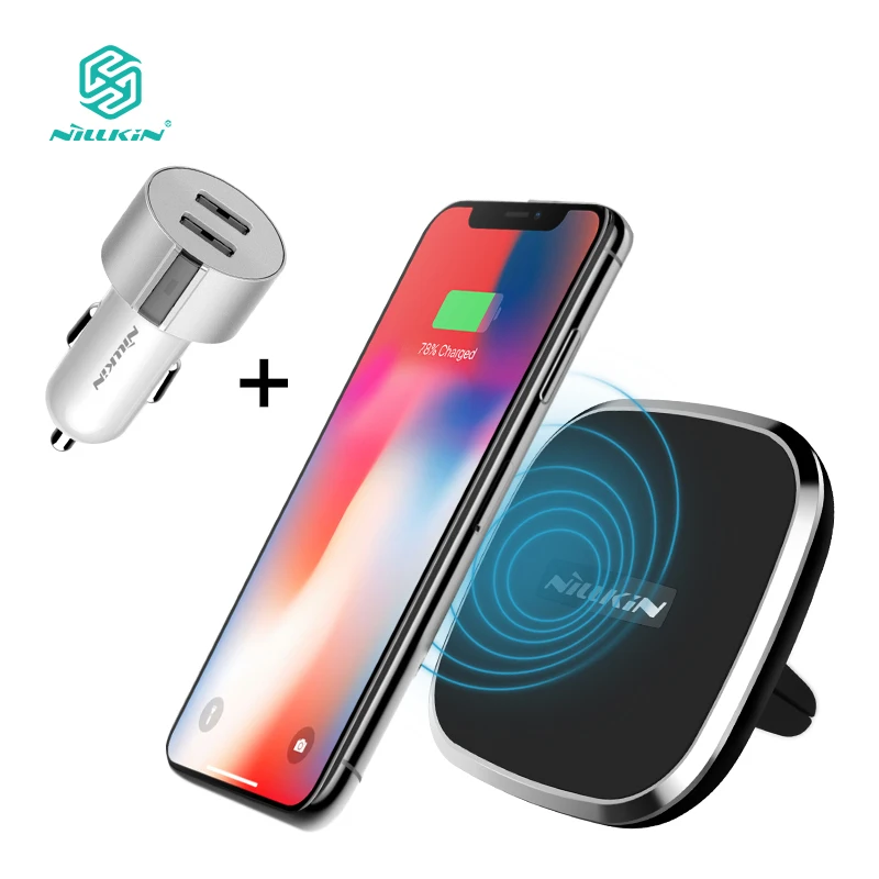 NILLKIN Qi Car Wireless Charger charging Pad with 2 Port USB Car