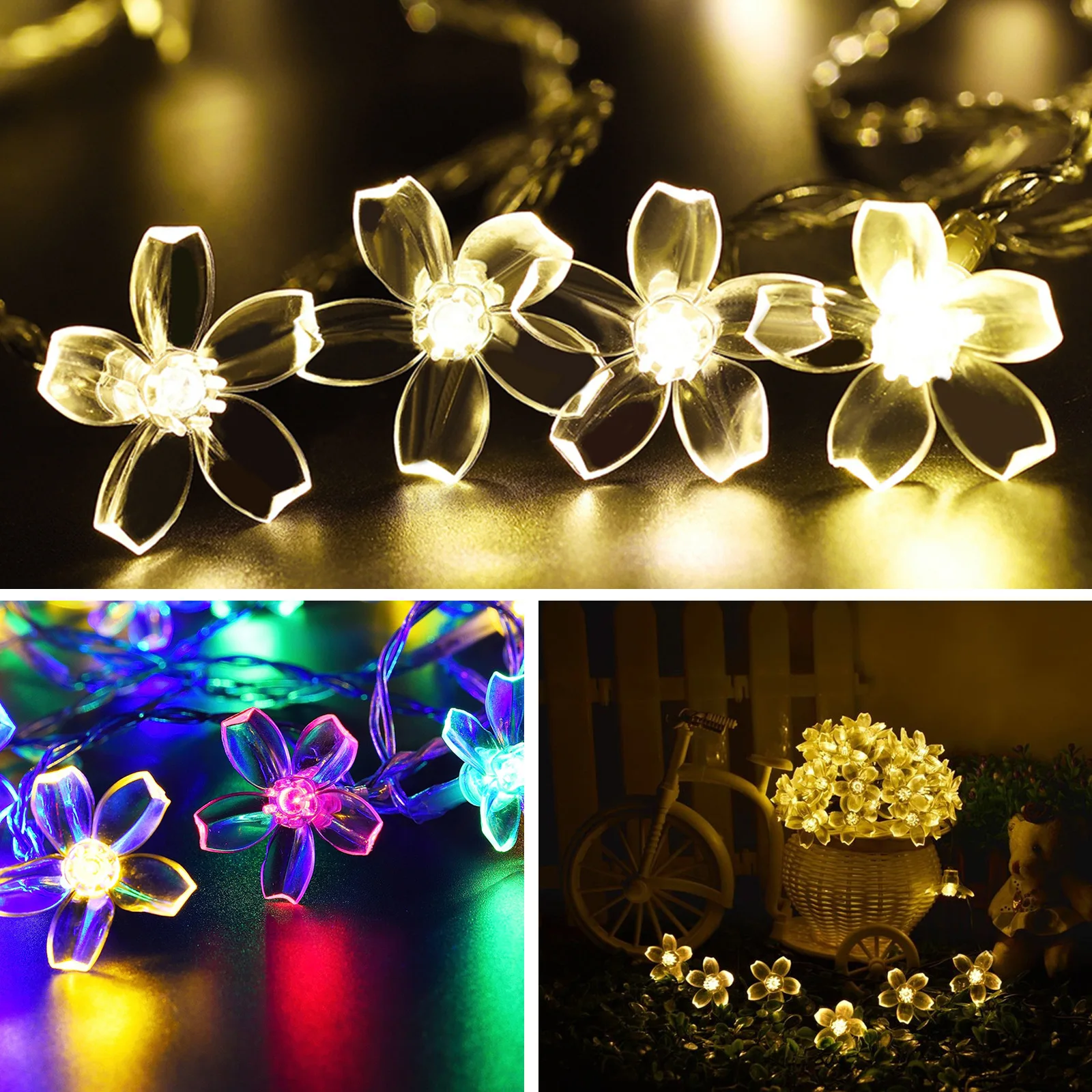 50 светодиодный 7 м солнечная панель питания персиковый цветок лампа гирлянда сказочные огни солнечные гирлянды сад Рождественский Декор