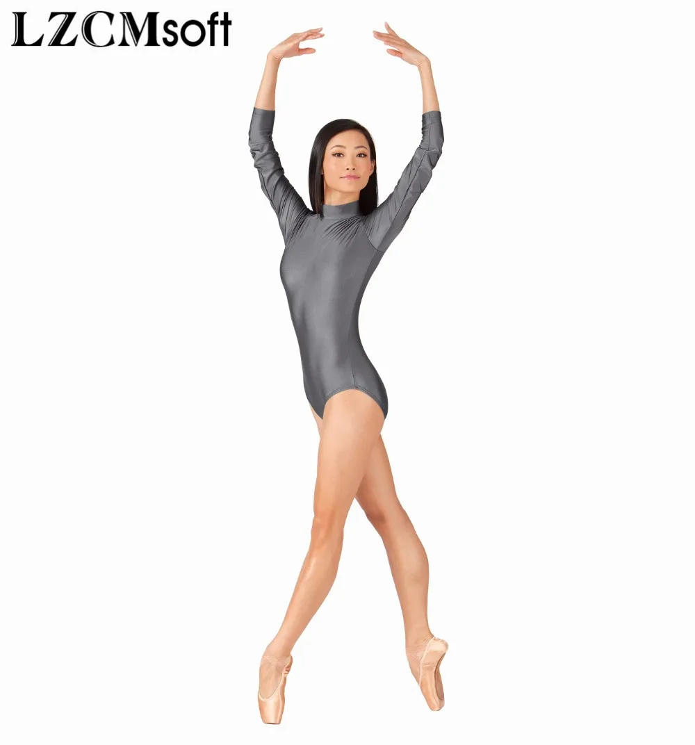 LZCMsoft, для взрослых, с длинным рукавом, для балета, танцев, гимнастики, трико, боди, высокая горловина, эластичный черный купальник для женщин, спандекс, Одежда для танцев