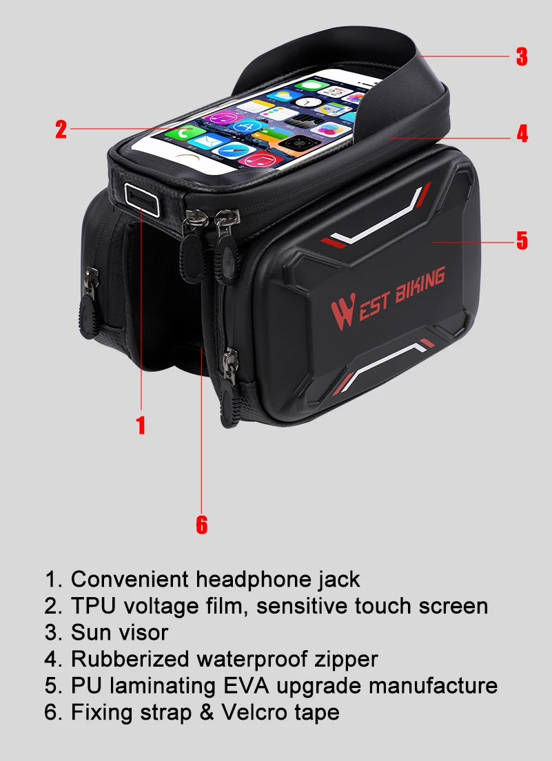 Sale WEST BIKING Waterproof Bicycle Bag MTB Mountain Road Bike Frame Bag Touch Screen Phone Case Storage Basket Cycling Accessories 16