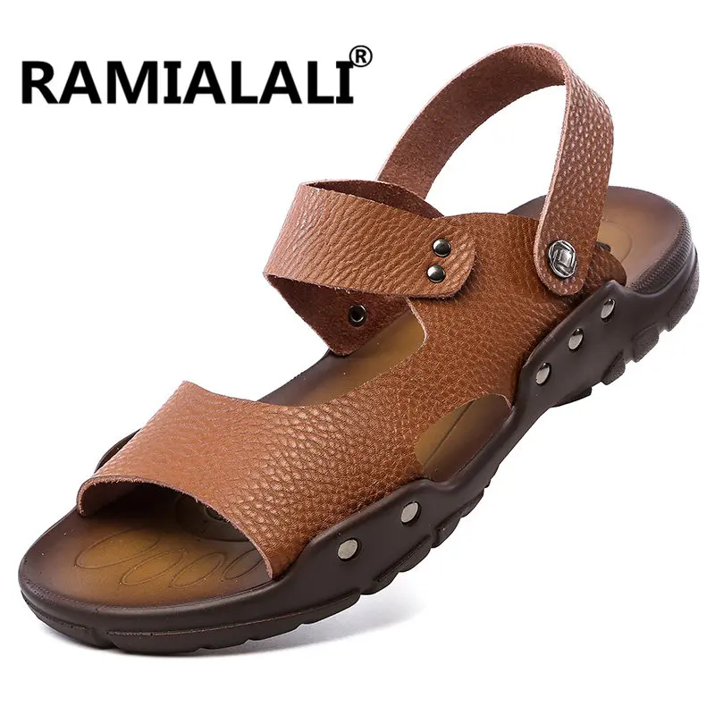 Ramialali Leather Men Sandals New Summer Walking Sandals for Man