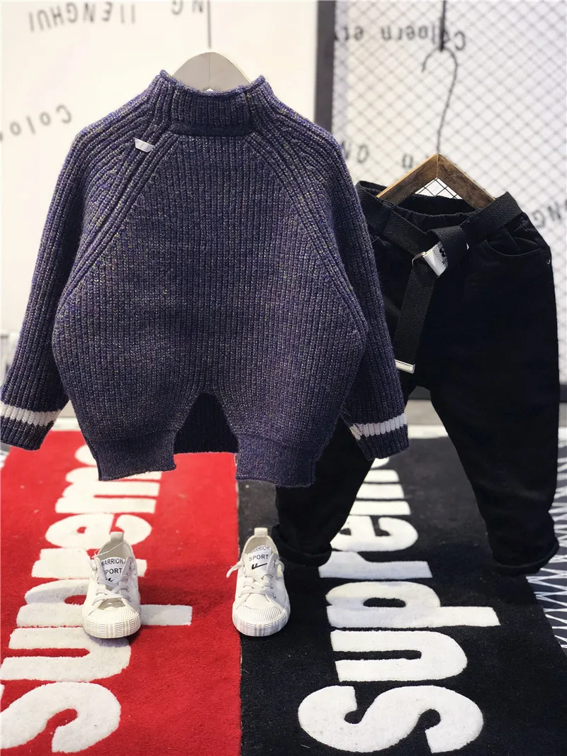 Новые зимние свитера для мальчиков, детский зимний Корейский модный свитер с длинными рукавами, детские пуловеры, топы, вязаная одежда для малышей