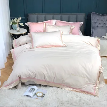 

High quality pure color Bedding Set Luxury egyptian cotton Bed Set Queen King size Bed Sheet Champagne gold Duvet Cover Set