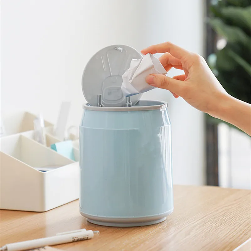 

Waste Bin Creative Cute Home Office table Mini Trash Can Desktop Dustbin Garbage Box With Lid Sundries Barrel Bins Storage Box