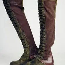 Новое поступление; женские рыцарские сапоги с ремешками; женские весенние модные сапоги до колена; обувь на плоской подошве; повседневные ботинки для езды на мотоцикле
