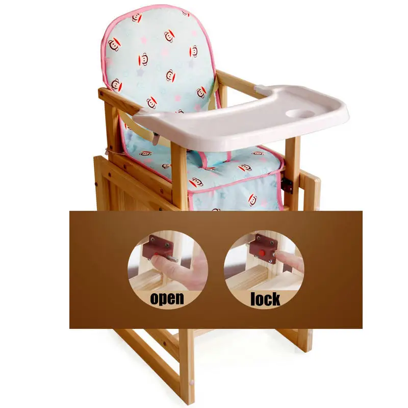 2 in 1 multifunctional wood baby feed chair, 5 grade adjust seat height baby highchair, PP material plate kids dining chair 2 in 1 multifunctional wood baby feed chair, 5 grade adjust seat height baby highchair, PP material plate kids dining chair