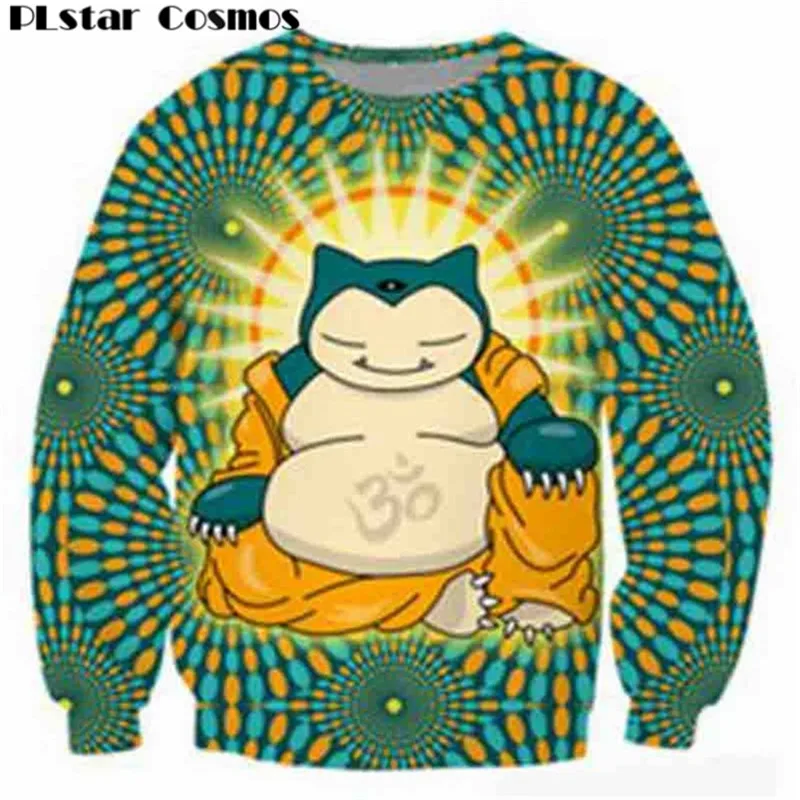 

PLstar Cosmos Buddha Snorlax Crewneck Sweatshirt sleeping type Pokemon Snorlax as Buddha vibrant jumper Casual Sweats Women/Men