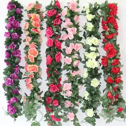 240 см искусственные цветы лоза дома Декор для свадеб и садов ротанговая Роза поддельные цветы гирлянда из ротанга фестиваль висит Шелковый