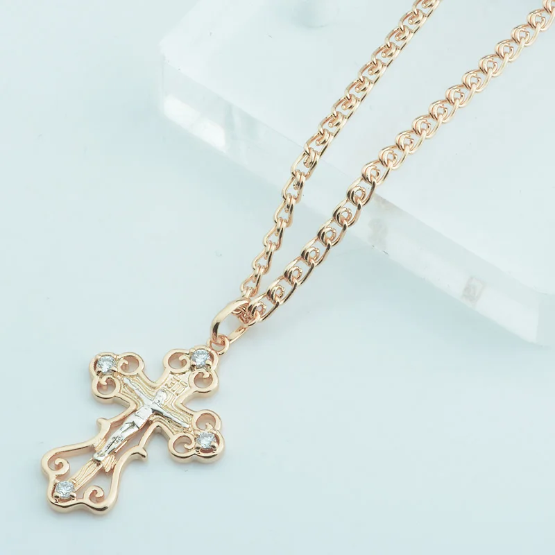 

3 Style Women Men 585 Rose Gold Color Small/Big Cross Pendant+Optional Necklace