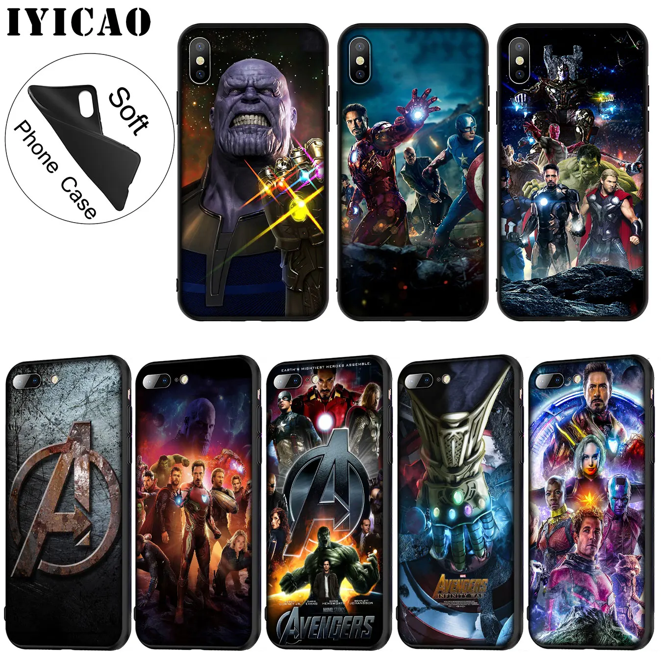 IYICAO Marvel Marvel's The Avengers Soft Silicone Phone Case for iPhone XR X XS 11 Pro Max 6 6S 7 8 Plus 5 5S SE TPU Black Cover |