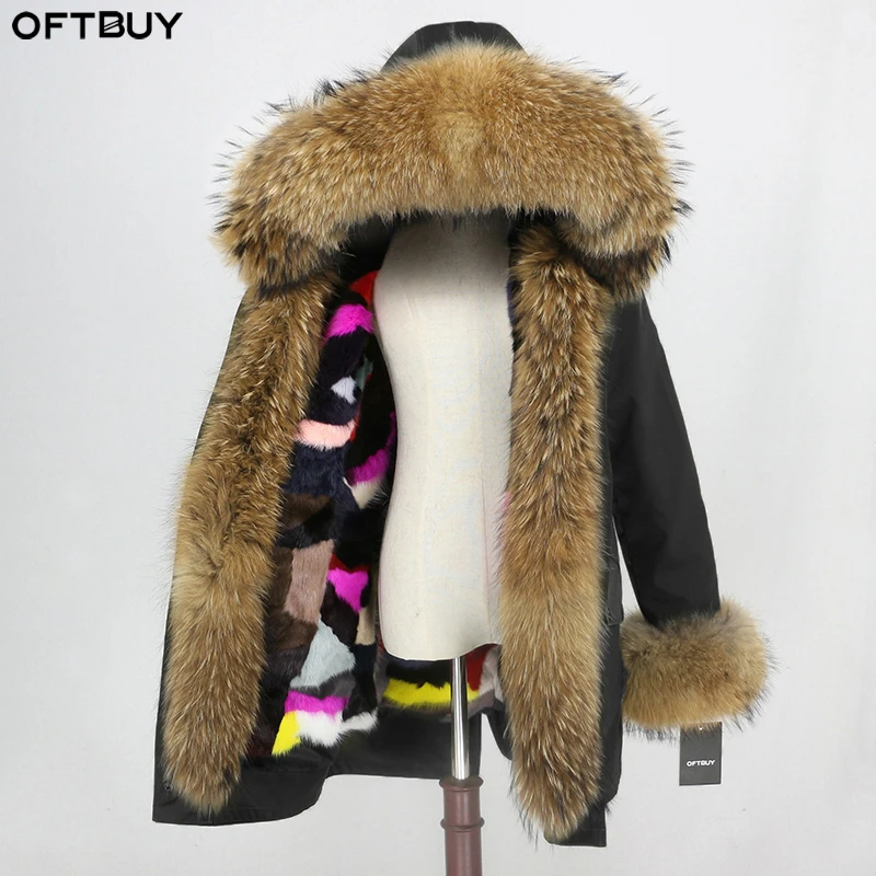 

OFTBUY Waterproof Long Parka Natural Raccoon Fur Collar Hood Real Mink Fur Liner Coat Winter Jacket Women Outerwear Detachable