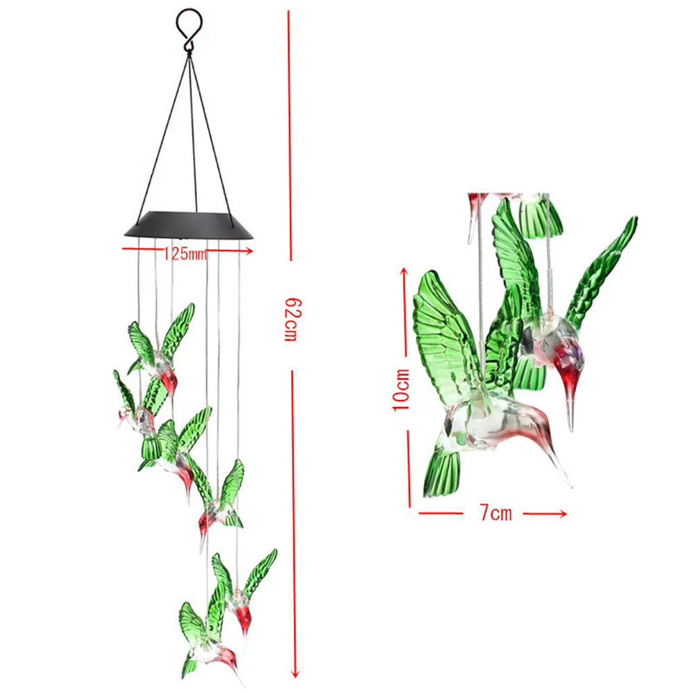 ZPAA солнечная панель меняющий цвет Колибри ветряной колокольчик светильник s, портативный открытый декоративный романтический светильник для сада