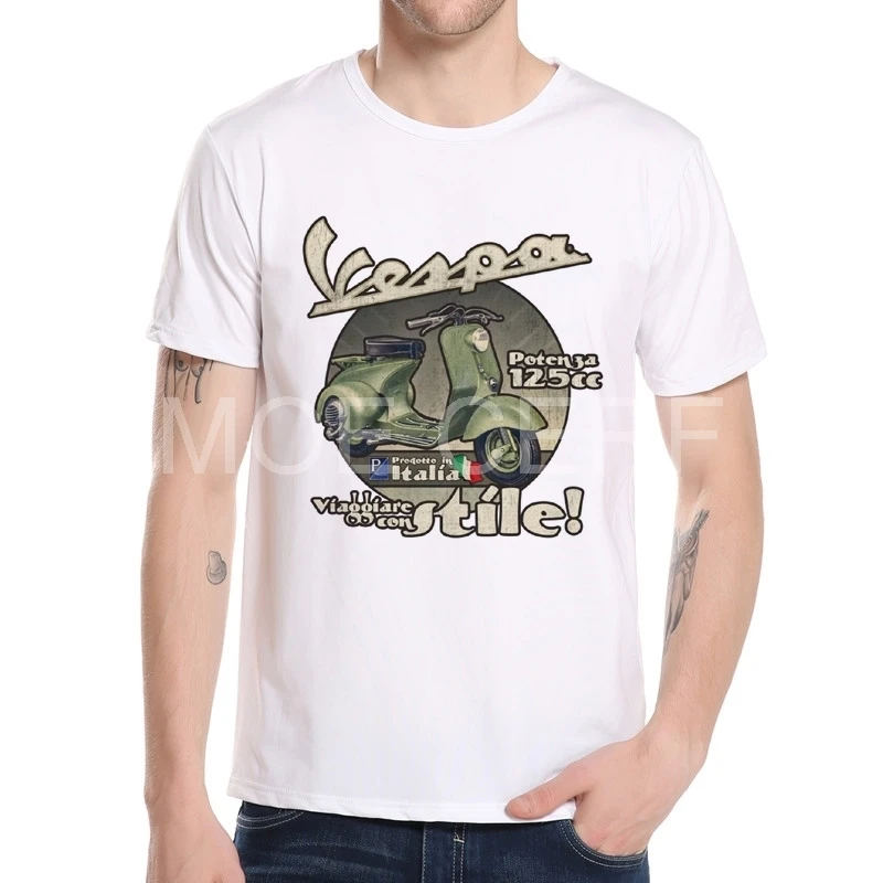 

2019 New Summer Fashion Vespa Vintage Motorcycle Logo Printing Men Hip Hop T shirt Tees Mens Casual Clothing K8-4#