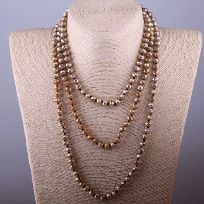 Bohemian Jewelry Knotted Long Crystal Bead Necklace