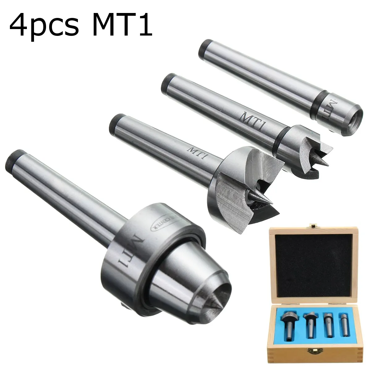 

MT1 4pcs/Set Live Center Drive Spur Driver Dead Center with Wooden Case for Metalworking Wood Lathe