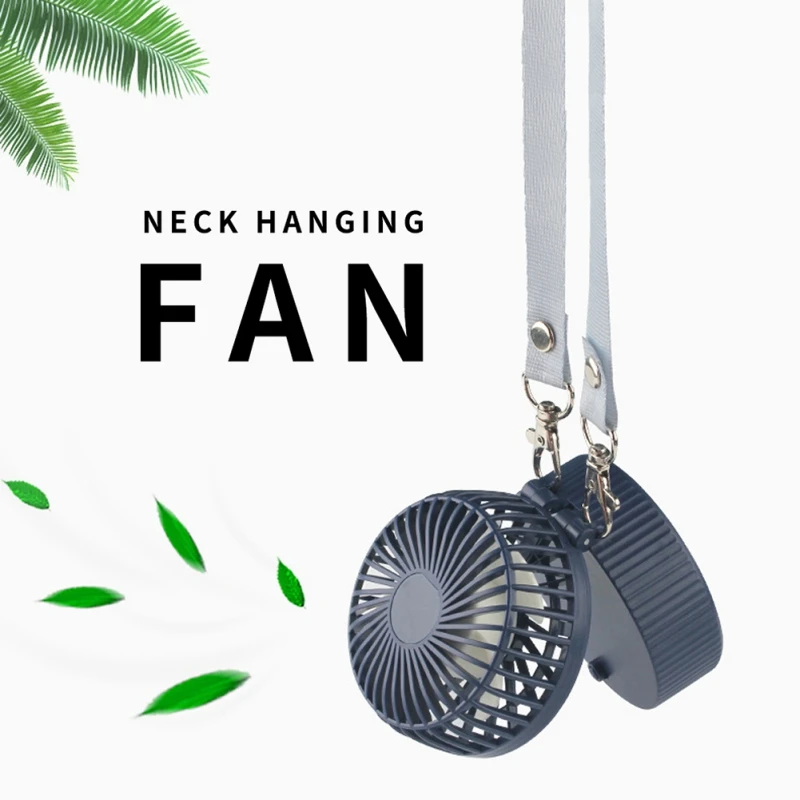 Air Cooling Fan Portable Handheld Fan Mini Outdoor Necklace Fan 3 Speeds 180 Degree Rotating Adjustment for Home Color : Blue