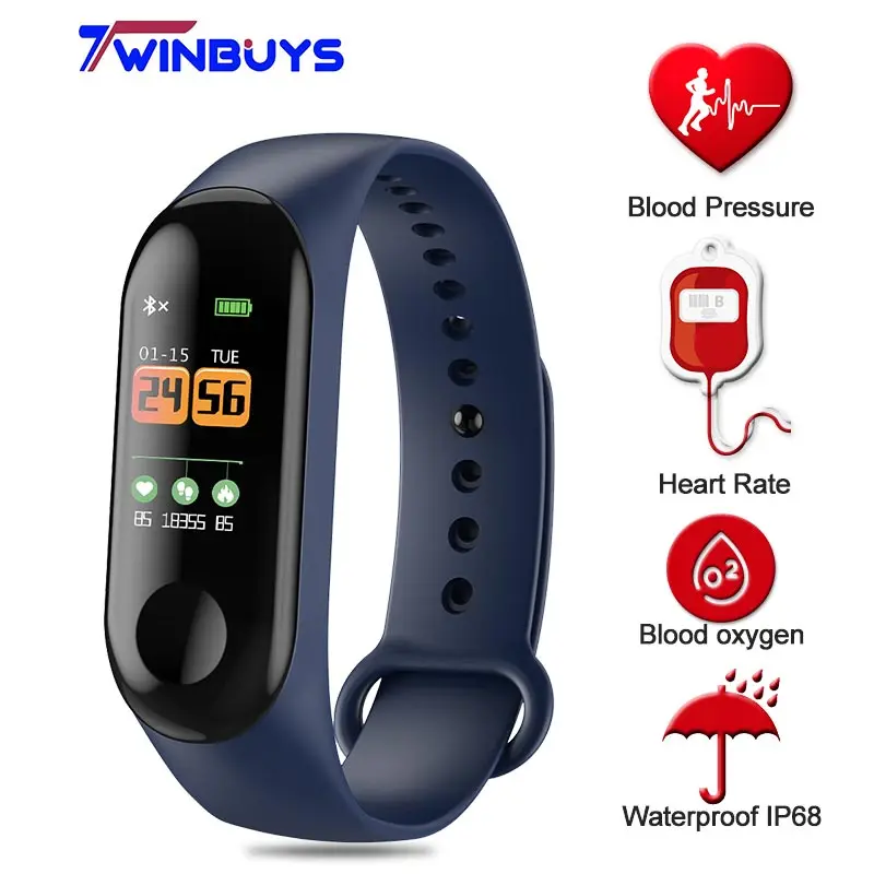 

Twinbuys M3 Smart Bracelet Heart Rate Monitor Blood Pressure Blood Oxygen Fitness Tracker Smart Wristband for Android iOS