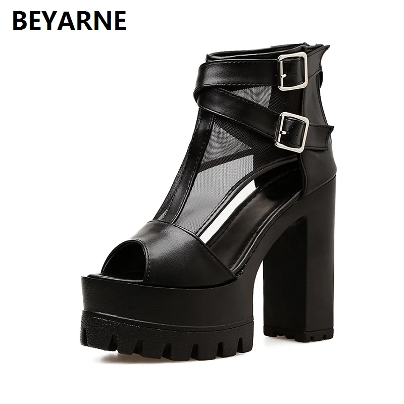 

BEYARNE lady super high heels sandals woman summer dress party nightclub shoes women platform sandals fish mouth 35-39 12.5cm