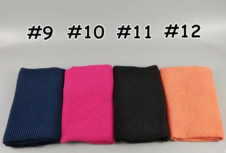 10 шт., популярный женский шарф со складками, шаль, накидка, однотонный мусульманский головной убор, Осенний шарф из вискозы