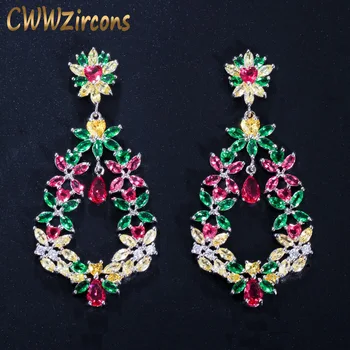 

CWWZircons Beautiful 5.5 cm Colorful Cubic Zirconia Large Vintage Earrings Long CZ Crystal Bohemian Jewelry Earring CZ354