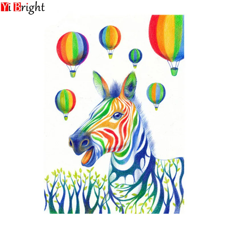 

5D DIY Diamond Painting Zebra Animal Diamond Painting Cross Stitch Colored Zebra &Balloons Needlework Home Decorative XY1