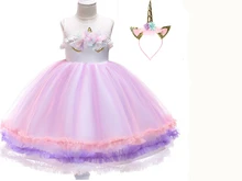 New dress girls princess gauze fluffy dress unicorn European and American children's clothing kids dress girls dress 2018 new spring girls party dress european and american style long sleeve jeans princess dress children clothing