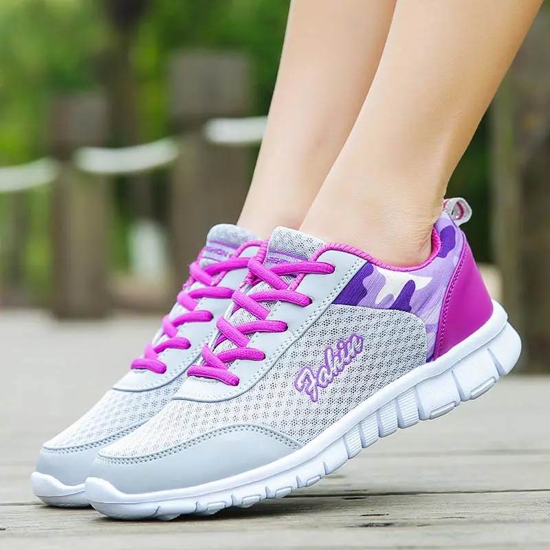 Дышащая Спортивная обувь размера плюс, женские кроссовки для бега, спортивная обувь серого цвета, Femme, спортивная обувь, красовки, B-253