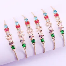 10 шт. Модный Блестящий Браслет CZ Красочный Циркон 26 Алфавит Письмо великолепный браслет для женщин регулируемые ювелирные изделия