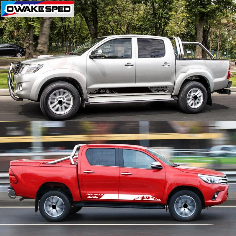 1 компл. 4x4 внедорожный пикап багажник Наклейка для Toyota Hilux Vigo Revo Rocco обе стороны Спорт полосы двери автомобиля юбка виниловые наклейки